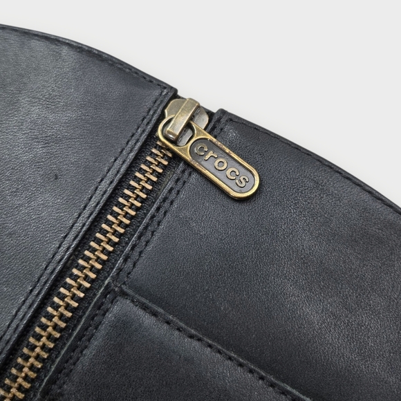 Crocs A-Leigh Women’s Wedge Boots US 7.5 Side Zip Black Leather Tall Boot - Picture 2 of 11